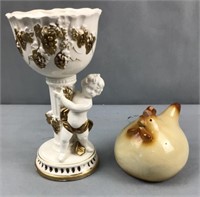 Lefton ceramic vase and porcelain chicken