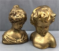 Pair of vintage gold painted busts