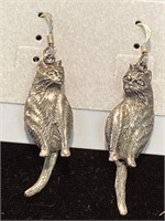 Sterling silver earrings. Cats with dangle tail.