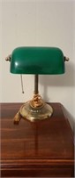 Vintage brass base with green glass shade lamp
