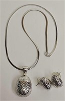 Sterling Silver Egg Necklace w/Earrings