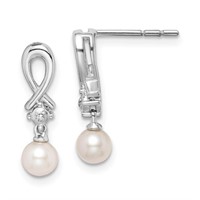 Sterling Silver- Cultured Pearl Diamond Earrings