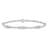 Sterling Silver -Aquamarine and Diamond Bracelet