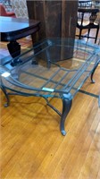 LARGE COFFEE TABLE W/ METAL BASE & GLASS TOP