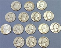 15 SILVER US QUARTERS 1937-1964 COIN LOT