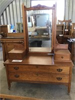 ANTIQUE OAK DRESSER W MIRROR & WOOD BRACKETS