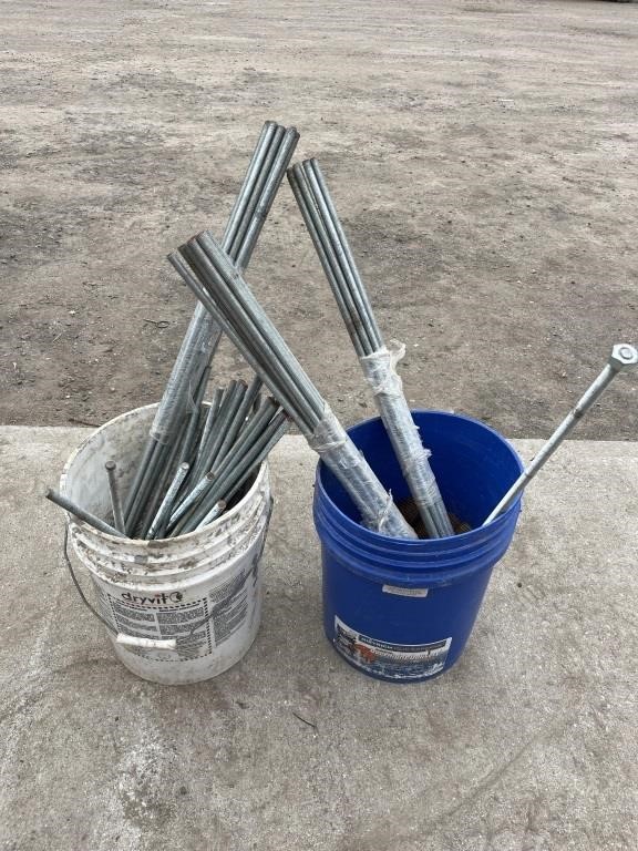 2 pails of threaded rod, misc