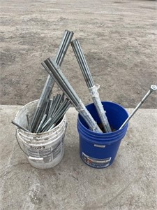 2 pails of threaded rod, misc