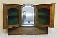 Textured Stained Glass Oak Hanging Cabinet.