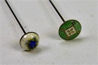 Two Round Enamelled Small Hatpins