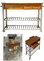 ORLEANS French METAL & WOOD KITCHEN CART on WHEELS