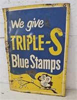 Triple s Blue stamps sign 20"28" 2 sided