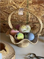 Glass Handled Basket with Glass Eggs