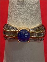 Diamond and possible sapphire ring. Size 6 1/4.