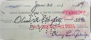 Lou Gehrig Signed Check From First National Bank