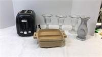 Toaster, glass cups, and littonwear container