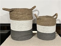 PAIR of TWO Multicolor Woven Accent Baskets