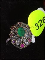 STERLING RING W/2CT  (T.W.) MULTI GEMSTONE ,