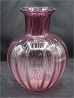 (S3) Cranberry Ribbed Art Glass 8" Vase