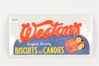 WESTON BISCUITS & CANDIES PLASTIC & CARDBOARD ADV.