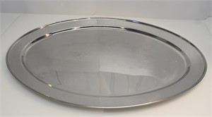 LARGE OVAL SILVER TONE SERVING TRAY