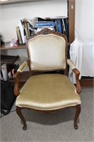 Upholstered Carved Back Arm Chair