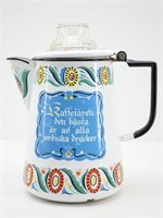 German Folklore Enamelware Percolator Coffee Pot