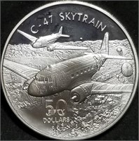 1 Troy Oz .999 Fine Silver 1991 C-47 Skytrain