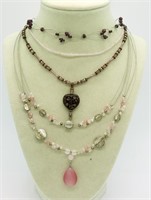 (4) Rose Quartz, Quartz & Crystal Beaded Necklaces