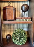 Decorative Hutch Contents with Faux Boxwood