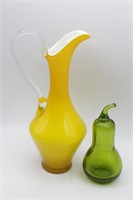 Hand Blown Art Glass Vase & Green Glass Pear