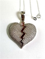 18" Italian Sterling Chain/L Sterling Broken Heart