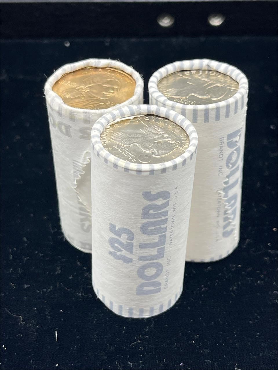 3 $25 rolls of Sacajawea golden U.S. dollars
