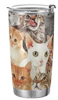 Cat Stainless Steel Tumbler w/Lid and Straw Cute