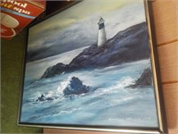 Paining on canvas signed lighthouse 1973