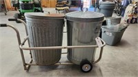 Metal Trash Cans QTY 2 with Cart