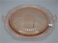 VTG pink depression glass rose flower print pltr