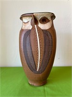 Pottery Carved Owl Vase / Sculpture, Signed
