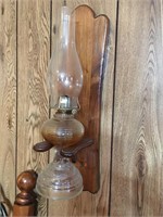 Vintage Oil Lamp, with Wood Holder