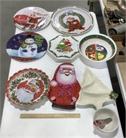 Christmas decor serving dishes- Plastics, tin,