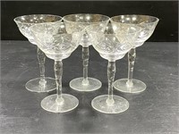 1960's Etched Cocktail/Wine Glasses