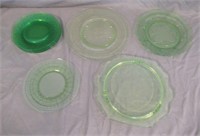 Vintage Green Uranium Glass Plates of Various
