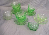 Vintage Green Uranium Glass Coffee/Tea Cups and