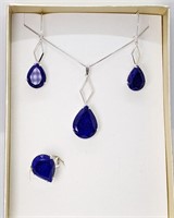 Pear Shaped Lapis & Silver 3 Pc. Jewelry Set