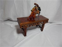 Asian Carved Table with Carnelian & Jade Grapes