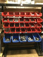 Storage bin rack with contents