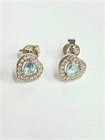 .925 Silver Aquamarine Hearat Earrings   E