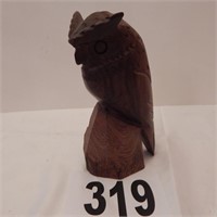 CARVED WOOD  OWL FIGURINE 8 IN