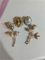 4 Lovely Brooches incl Portrait Brooches