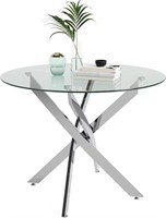GOLDFAN Glass Dining Table with Chromed